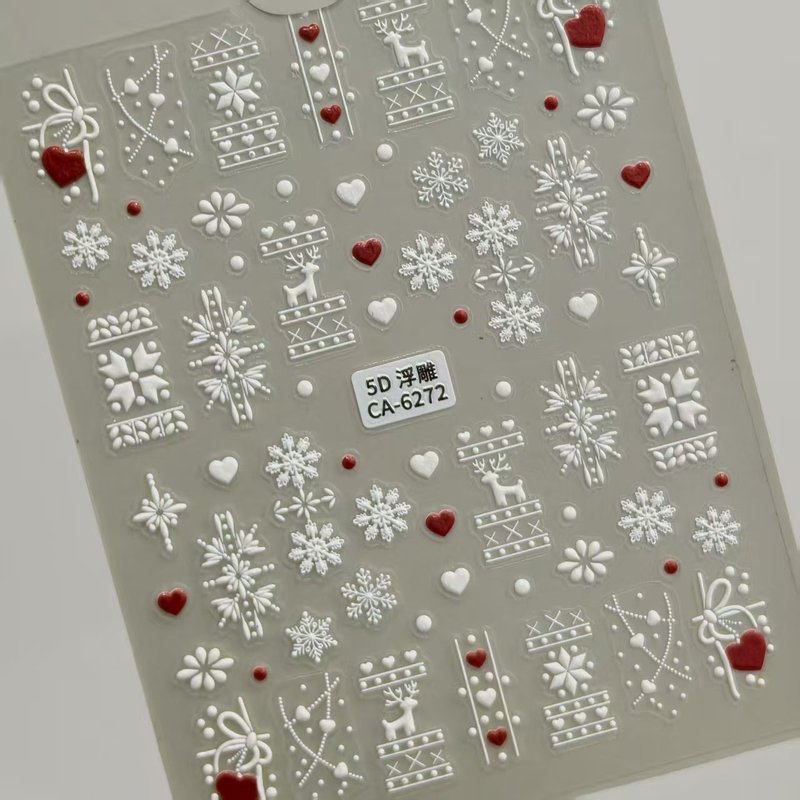 冬季圣诞雪花美甲贴纸5D浮雕立体白色镂空雪花指甲贴纸饰品 CA款|undefined