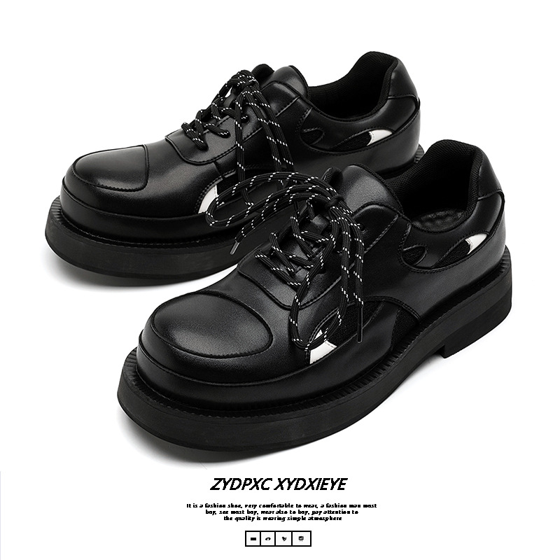哑光黑色德比鞋男士厚底韩版休闲皮鞋增高小众痞帅个性60710-E