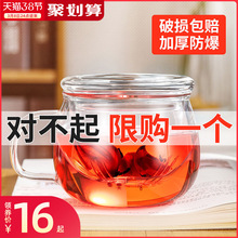 玻璃杯茶杯带把女花茶杯透明家用杯子过滤水杯茶水分离泡茶杯