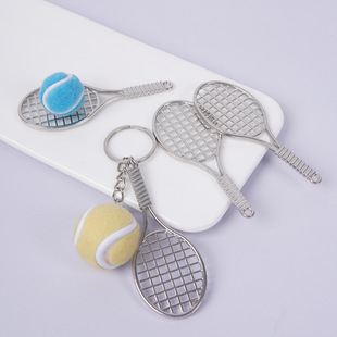 Mini Simulation Tennis Racket Keychain Cross-Border Hot Selling Metal Tennis Racket Model Souvenir for Ball Enthusiasts