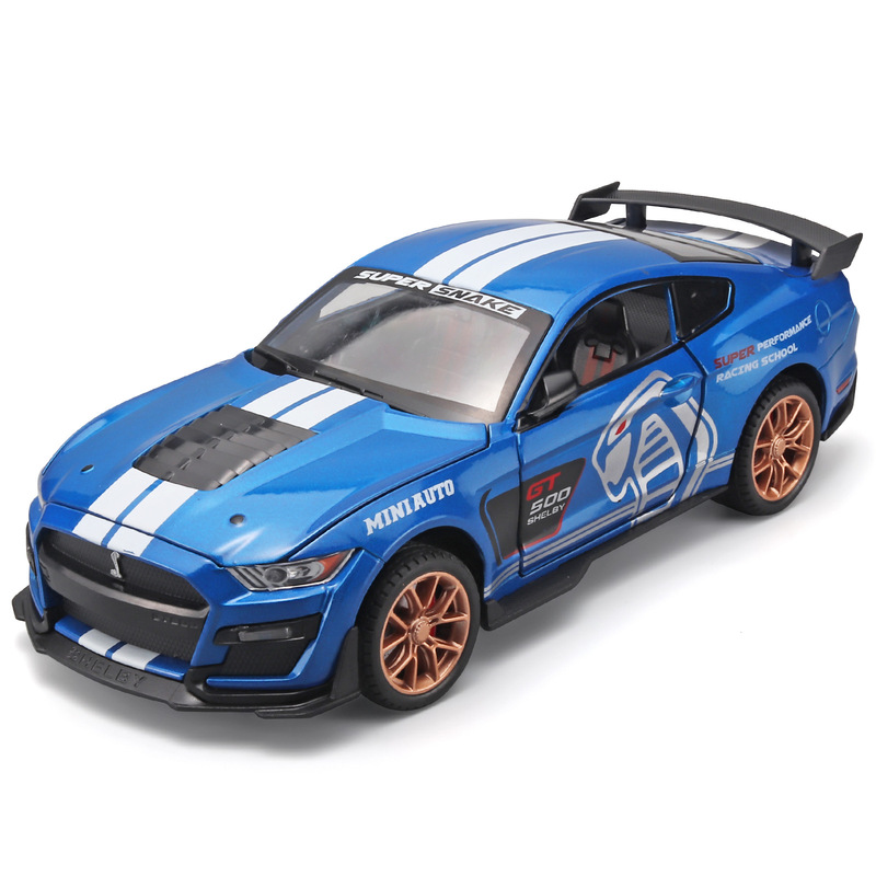 1:24 Alloy Ford Mustang Gt500 Alloy Car Model with Sound and Light, Pull-Back Steering, Openable Doors, Decorative Item, Children's Toy