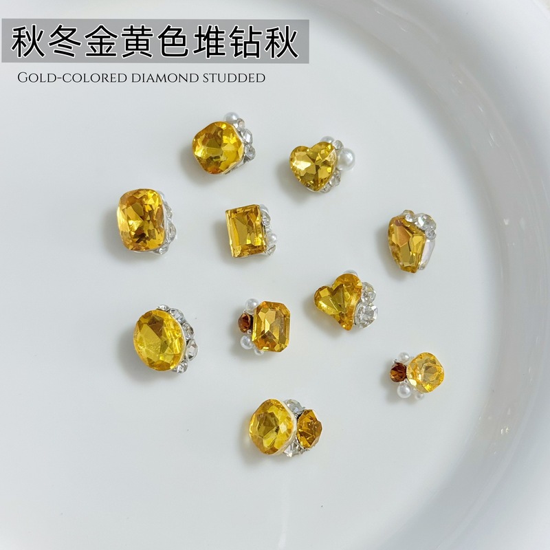 金色堆钻球美甲饰品秋冬成品堆堆钻高品肥方八角显白美甲钻指甲钻|undefined