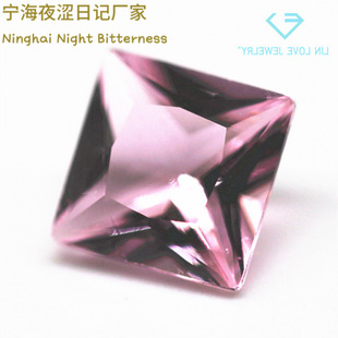 Wholesale factory wholesale square pink glass bare stone artificial pointed bottom square right angle car flower pink glass treasure