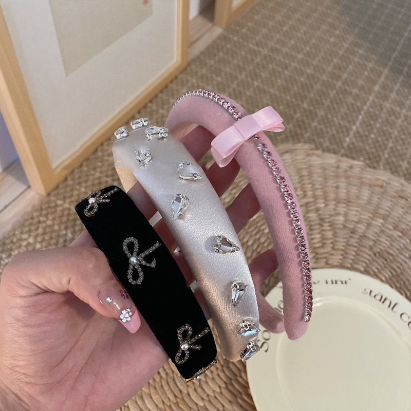 New Style Celebrity Online Celebrity Hair Band Bow Elegant Hair Band Increased High-Level Diamond Hair Band Refined Hair Band for Women