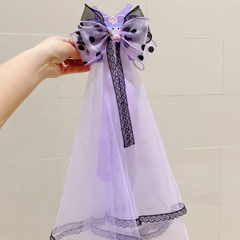 子供のクロミのヘアピンの甘いクールな女の子の蝶結びの頭飾りの王女の後頭部のリボンの糸の少女のヘアピン|undefined