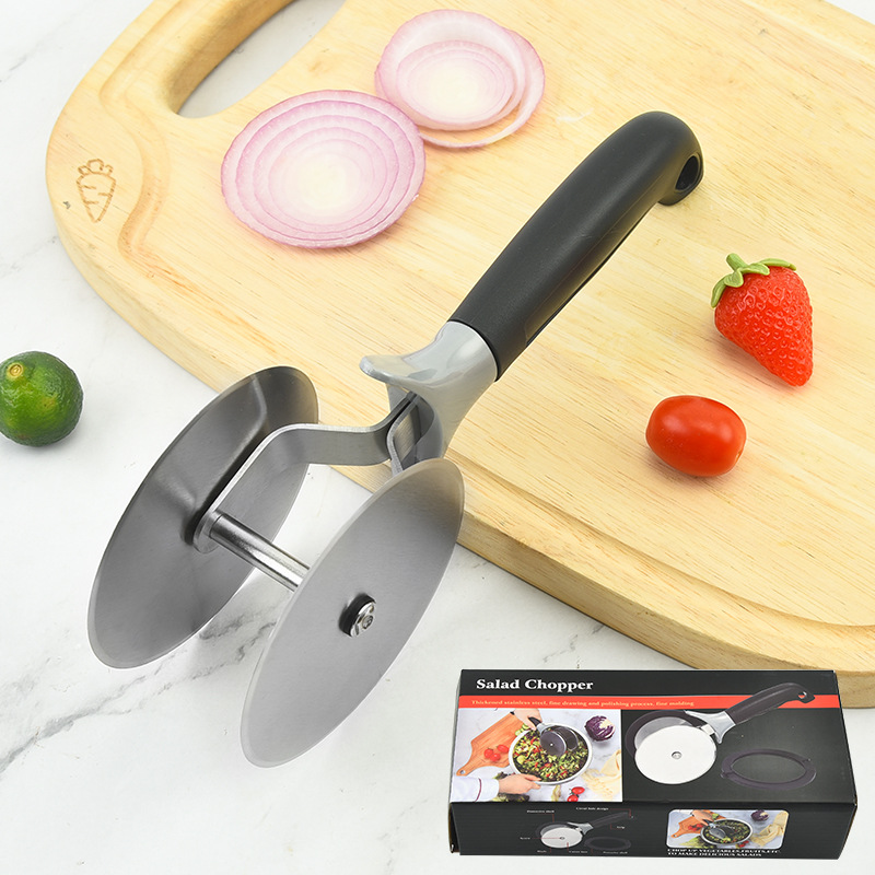 新款 不锈钢双轮介饼刀 创意家用塑料柄披萨切刀 厨房烘焙工具
