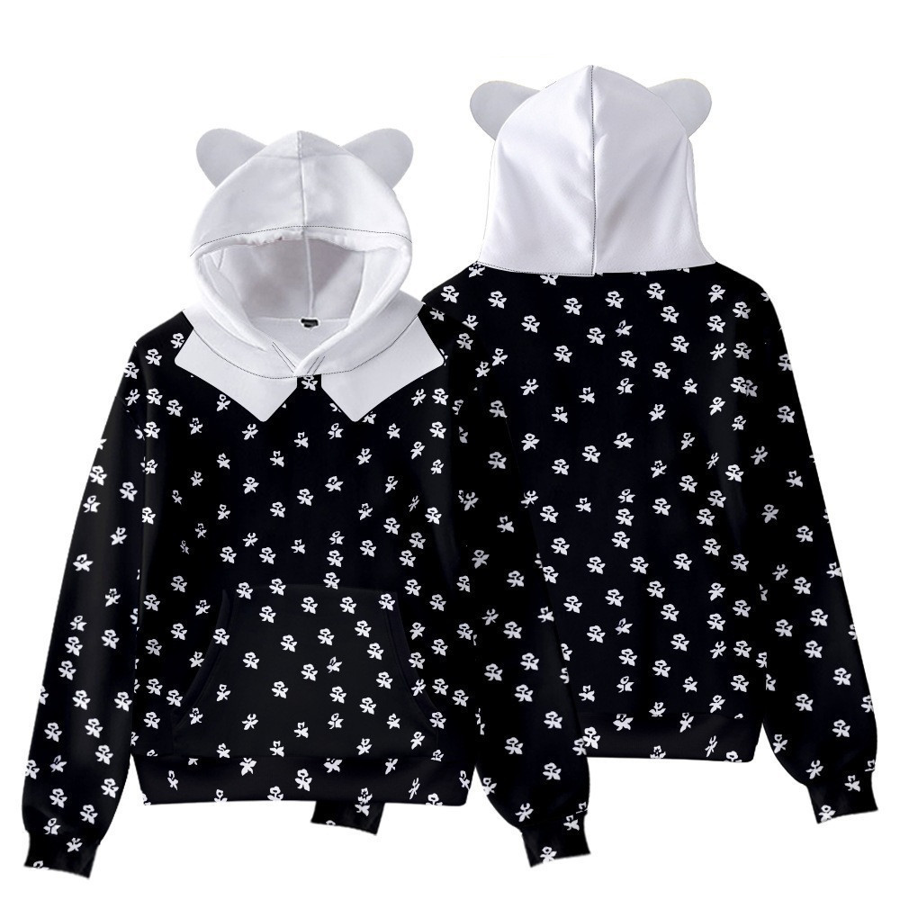 Nuevo estilo explosivo transfronterizo Adams familia estampado 3D orejas de gato con capucha para hombres y mujeres suéter con el mismo estilo