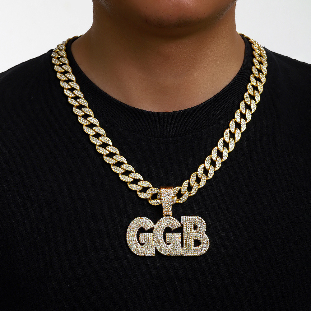 Nuevo colgante con combinación de letras GGB de gran tamaño estilo hip-hop, adornado con diamantes, collar cubano, accesorio personalizado.