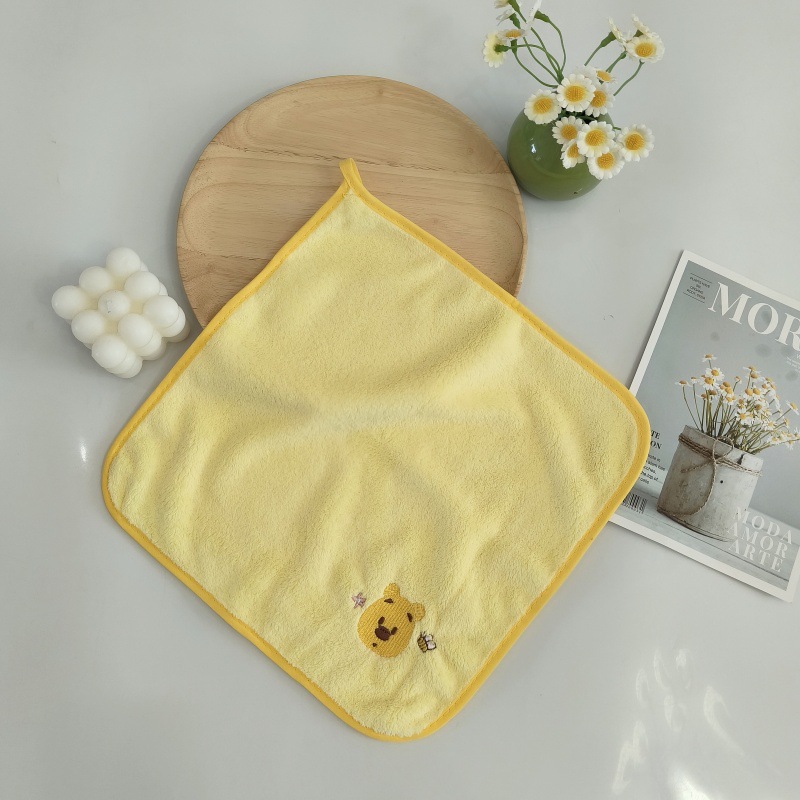 Toalla cuadrada para bebés bordada caricatura coral toallas de peluche absorbente suave secado rápido toallas de lavado de la cara para jardín de infantes