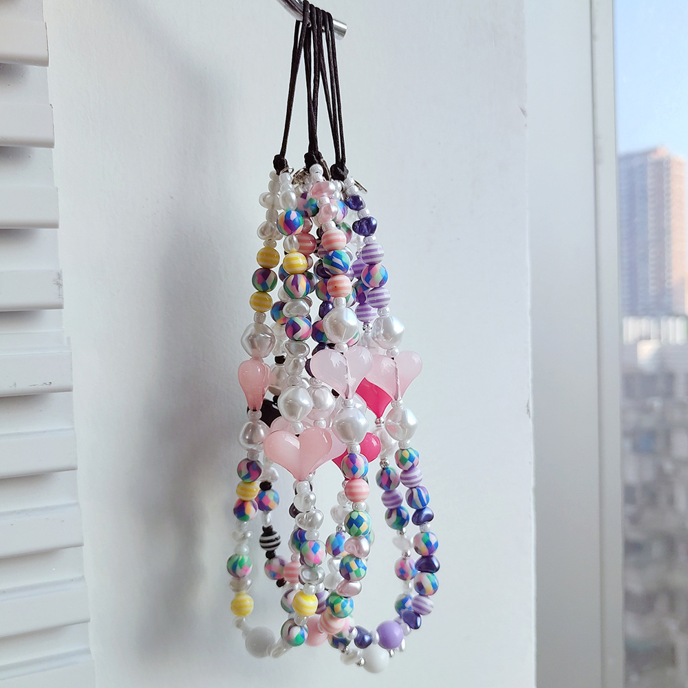 Stringting Pu Caiying Same Style Ins Style Special-shaped Imitation Pearl Love Handmade Beaded Anti-lost Mobile Phone Charm Women display picture 6