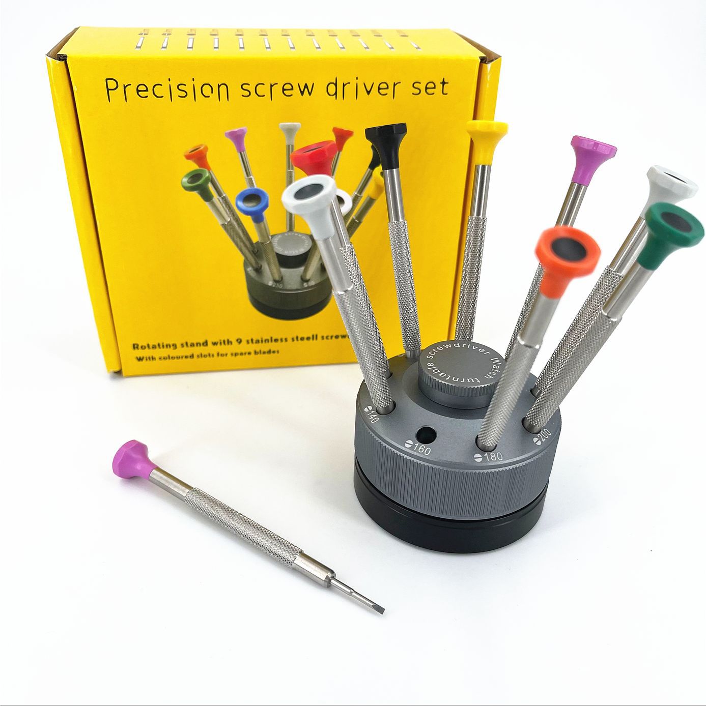 修表工具 九支装螺丝批套装 金属旋转底座 起子螺丝刀八角螺丝刀