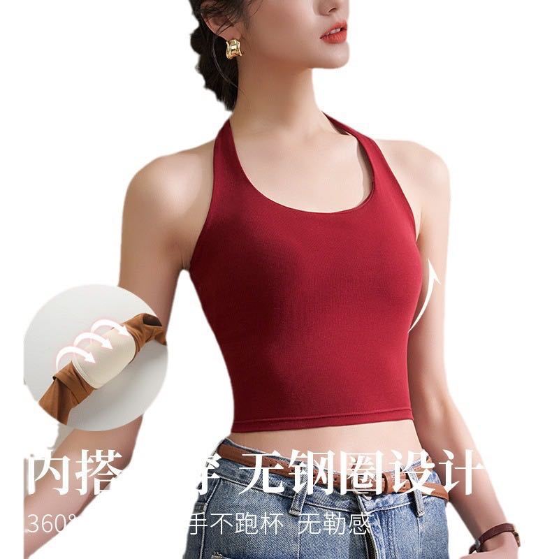 Solid color small camisole women summer sexy ice silk knit sweet spicy fashion inner/outer wear halter top trendy