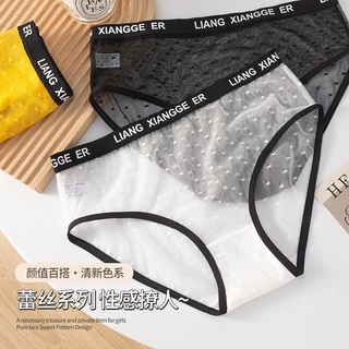 简约清新纯欲性感透明网纱蕾丝内裤女 中腰舒适纯棉裆女士三角裤