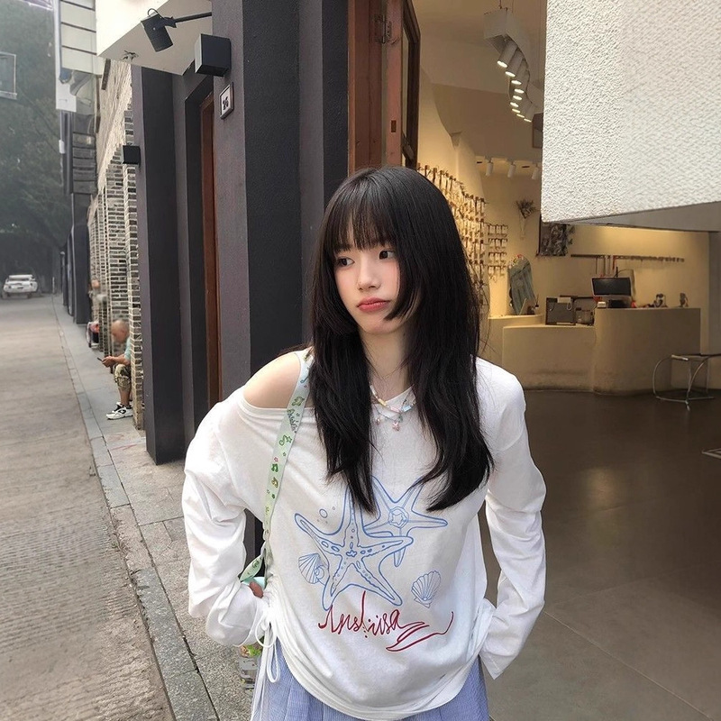 【Sun Protection Fabric】Summer Thin Style, Off-Shoulder, Loose-Fitting, Slimming Sun Protection Cover-Up with Drawstring Design, Unique Top