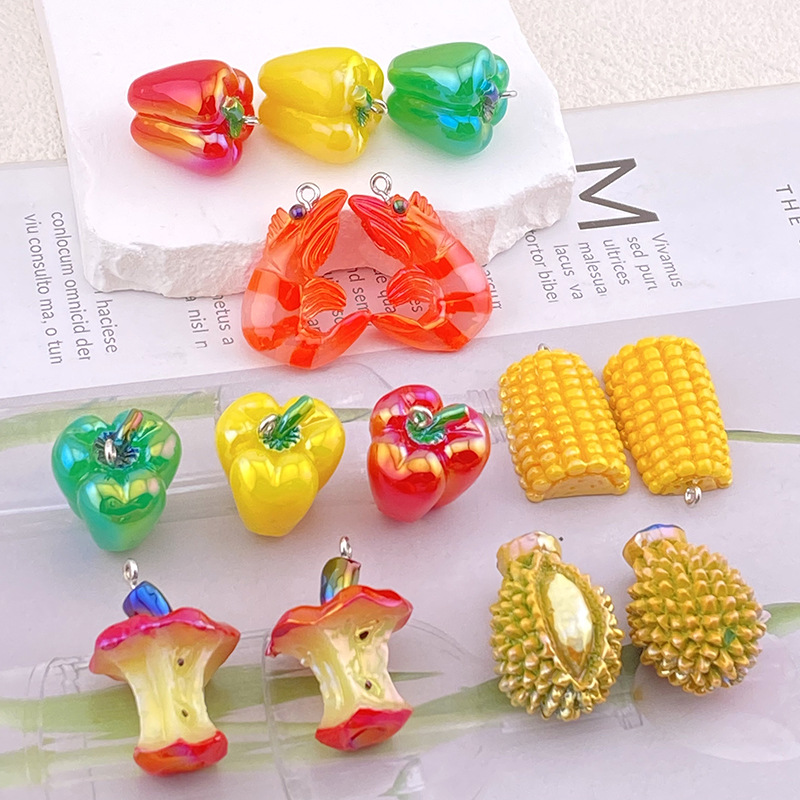 55g Weight Pendant Jewelry Making Type 31*20mm, 32*24mm Jewelry Making Size DIY Jewelry Accessories Classification 10 PCS/Package Quantity Resin Material Durian, Corn, Shrimp Pattern All Seasons Season Cute Style 10 PCS/Package 31*20mm 32*24mm Resin Durian Corn Shrimp Pendant 5