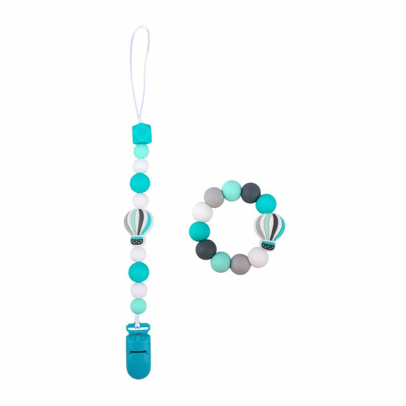 Nuevo bebé dibujos animados globo de aire caliente pulsera de silicona teether palo pezón cadena anti-gota cadena juguete teether