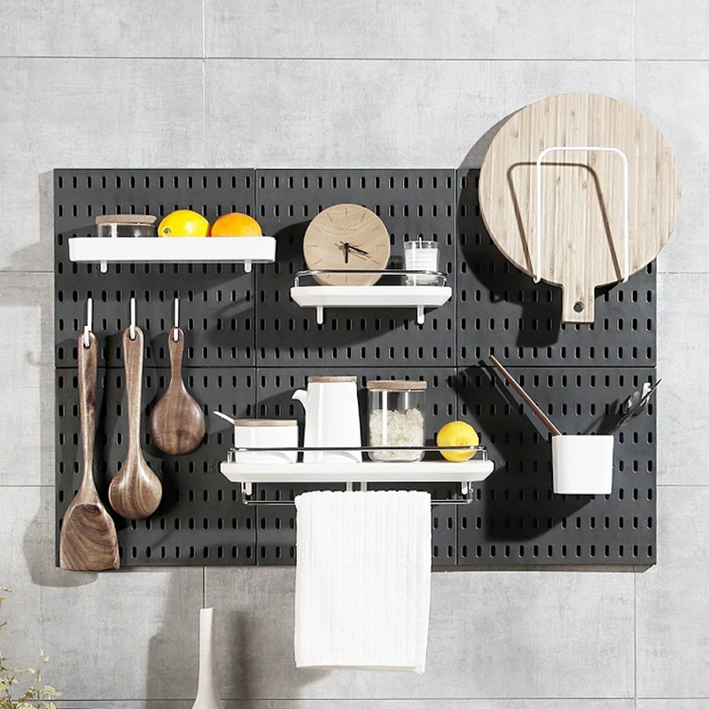 Modular Pegboard Panel Set, 30×30 cm Plastic Wall-Mount Organizer, Multi-Accessory Kitchen & Bath