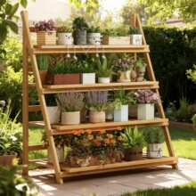 新款落地花架室内楠竹折叠多层阳台客厅展示架多肉花盆加厚植物架