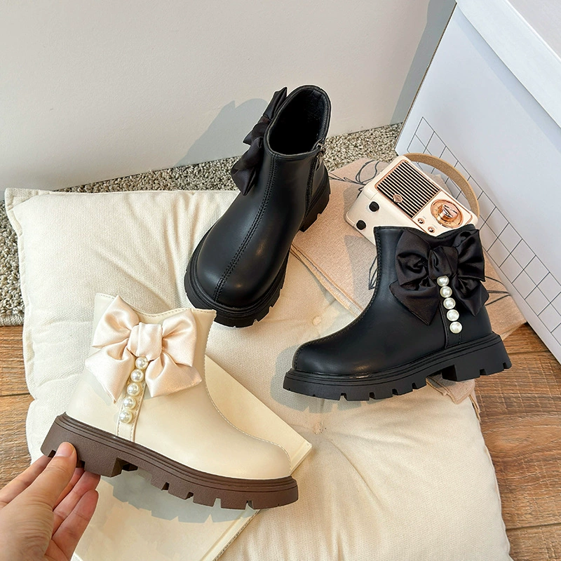 Маленькие кожаные сапоги для девочек, весна-осень 2025, новые детские сапоги, модные универсальные одиночные короткие сапоги на молнии для учащихся начальной школы с круглым носком