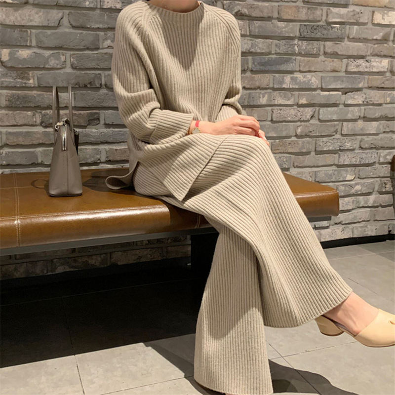 气质韩版秋冬新款毛衣套装女时尚休闲宽松显瘦针织阔腿裤两件套潮|undefined