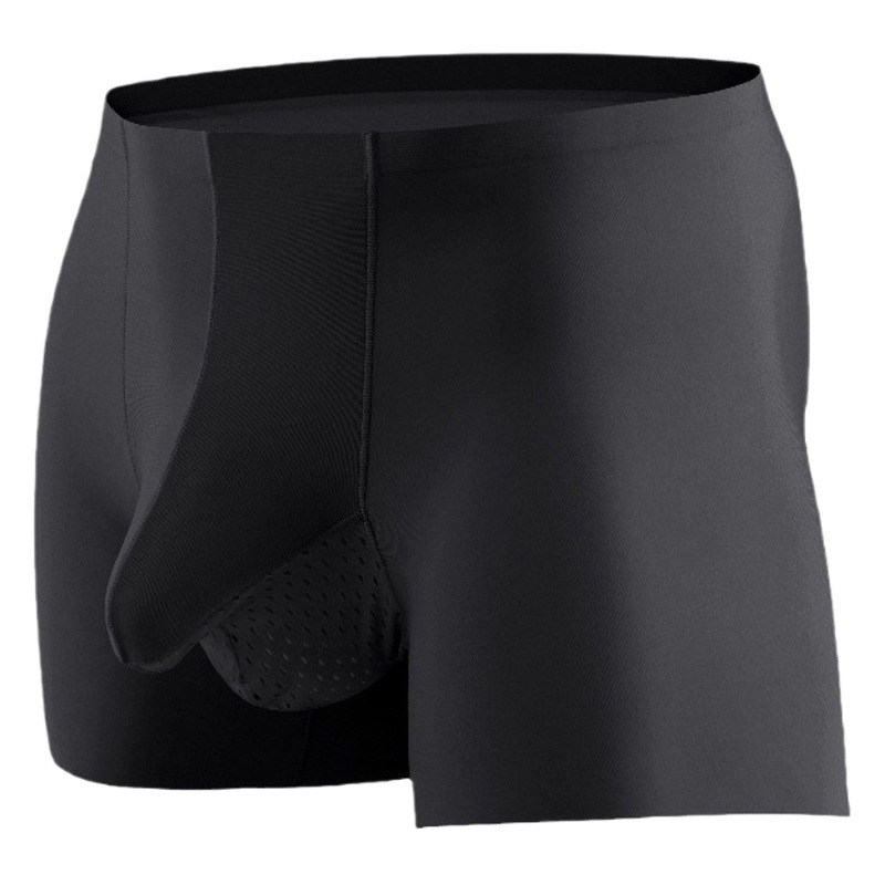 Ice Silk Bullet Separated Men's Seamless Underwear Double Barn Gun Egg Scrotum Pocket Curly Breathable Comfortable Boxers