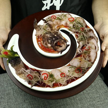 底座平盘餐具特色陶瓷创意会所异形摆带鱼木盘配酒店色带鳗鱼饭店