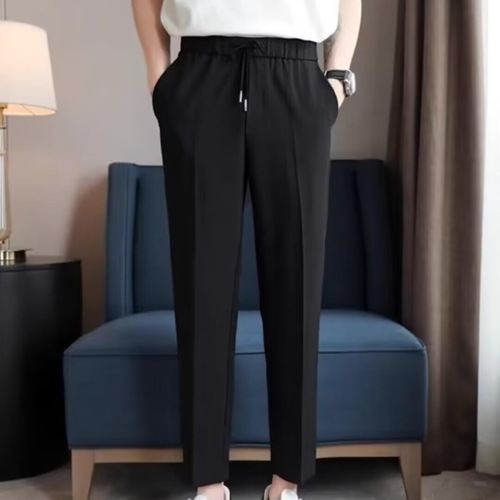 Men's Summer Thin Loose Straight Leg Quick-Dry Ice Silk Casual Versatile Nine-Peice Pants 2025