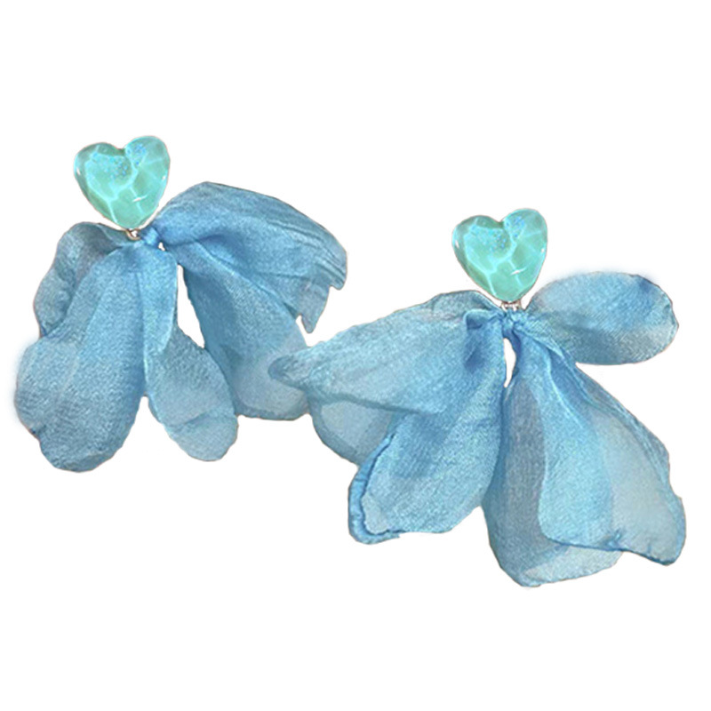 Orecchini a forma di cuore e fiore coreani in argento per donna_voghion.com