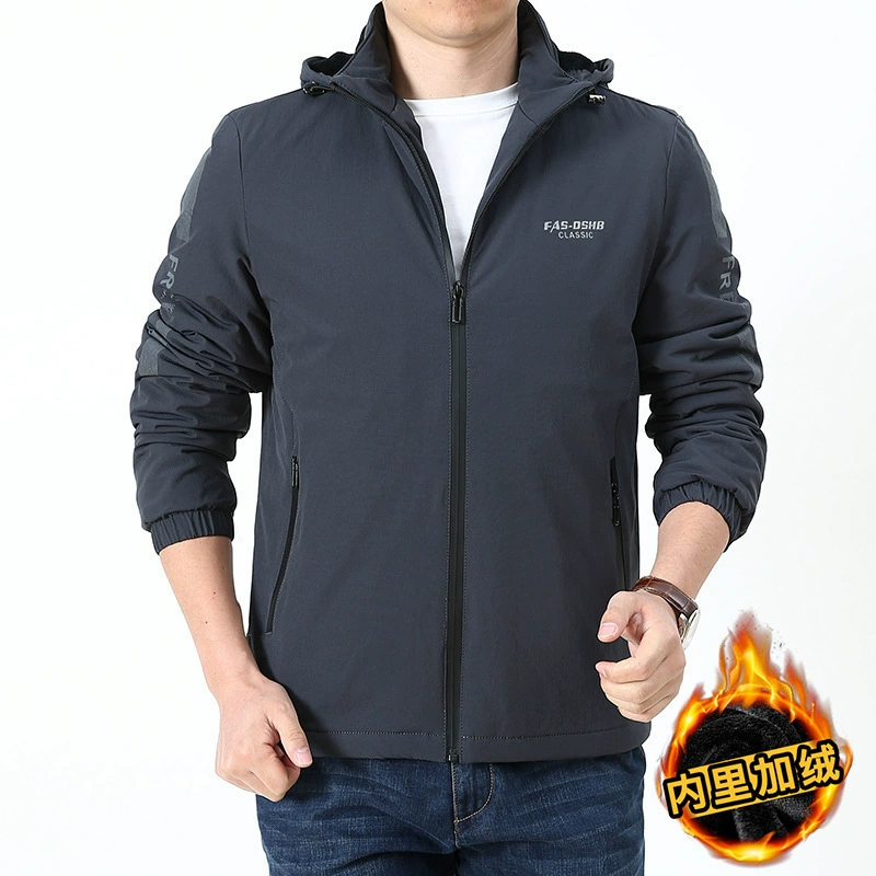 2020 мужская осенне-зимняя утолщенная эластичная куртка на флисовой подкладке, ветровка, Уличная Повседневная ветровка с воротником-стойкой, Свободное пальто больших размеров