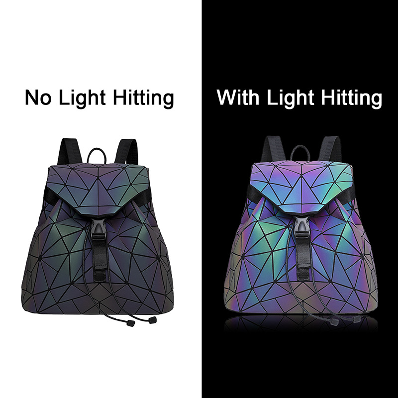 Dreiteiliger leuchtender, faltbarer, reflektierender geometrischer Rucksack mit Diamantgitter, bunt_voghion.com