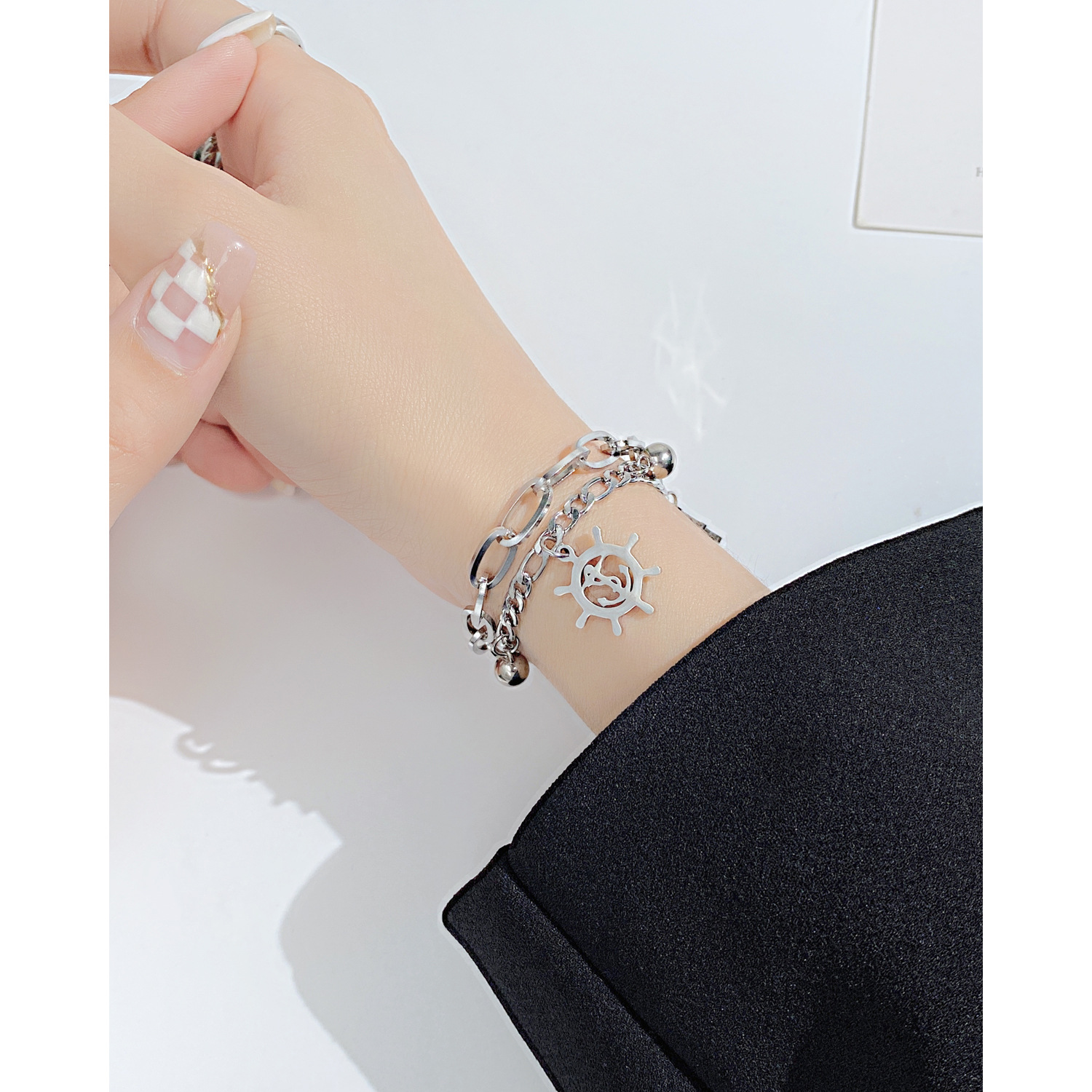 Fashion Anchor Stainless Steel Bracelets Layered Chain No Inlaid Stainless Steel Bracelets