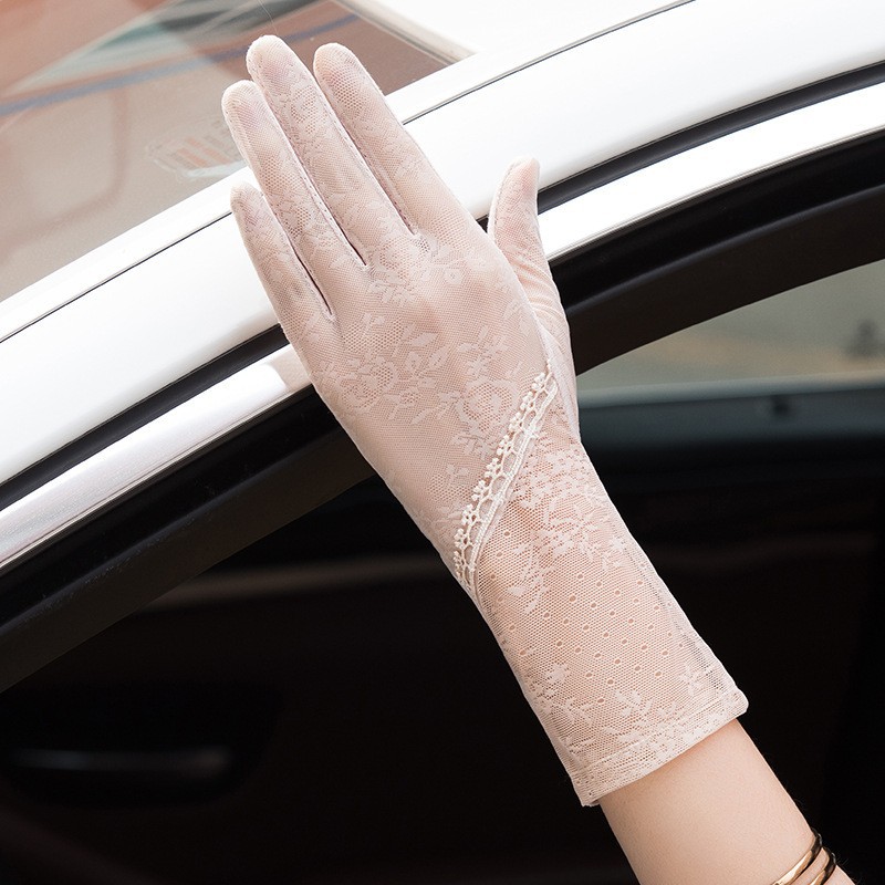 Guantes de protección solar de primavera y verano encaje ligero transpirable pantalla táctil guantes de las mujeres conducción transpirable al aire libre protección solar guantes de montar guantes