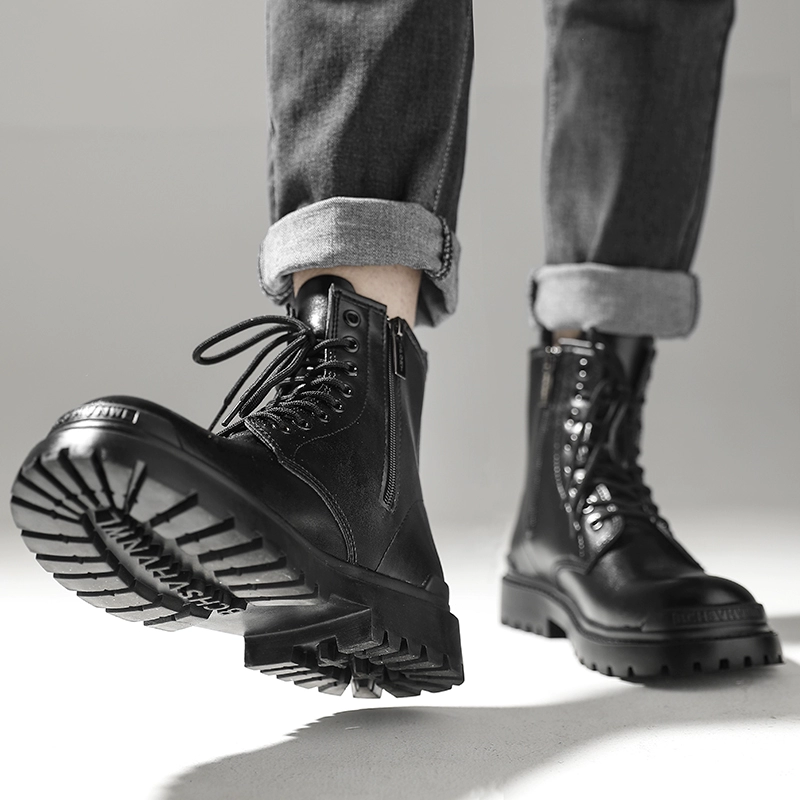 Huizhou застежка-молния Martin сапоги мужской высокий бан из натуральной кожи ретро британский стиль зимой 2025 новая дикий сетка красная приливная обувь