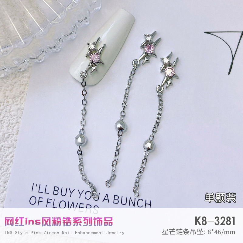 Nuevo LZ nail metal real circón joyería de lujo completo diamante corazón plata arco cadena de metal taladro de uñas