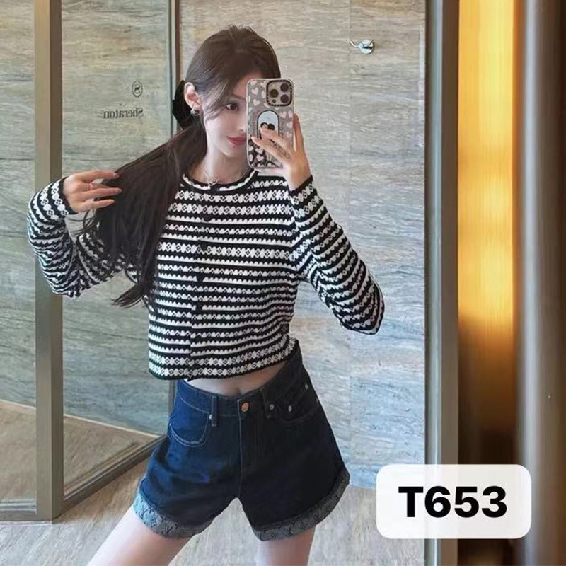 条纹圆领针织开衫女早秋设计感小众修身显瘦气质短款外套上衣工厂|undefined