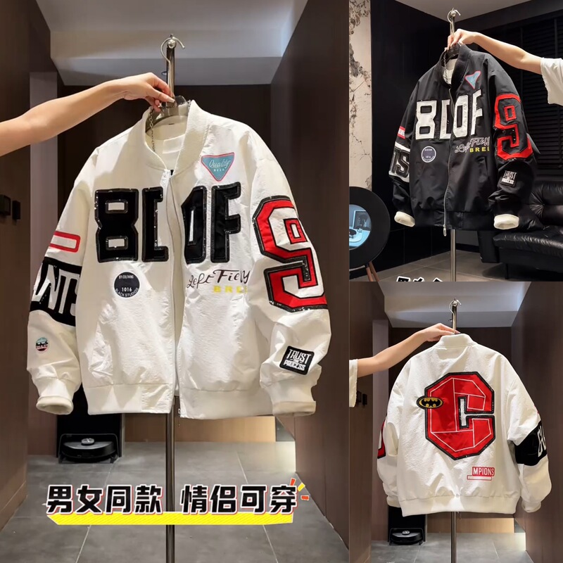 Baseball Jacket, Autumn New American Retro Biker Jacket, Designer Niche Embroidered Cool Jacket for Men