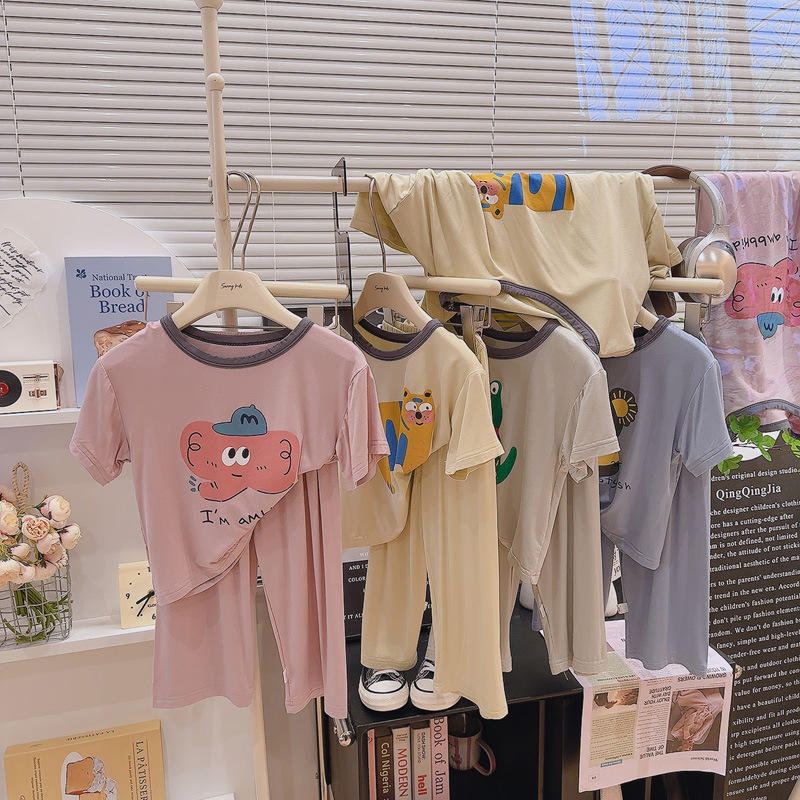 【7a抗菌】優可糸親子の怠惰なゆったりとした氷感の子供モーデールの家庭服パジャマセット|undefined