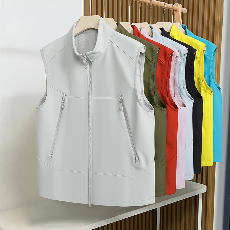 Little Sun brand alternative to the famous brands, new autumn and winter stand-up collar sports vest for men and women, fleece-lined, warm, sleeveless soft shell vest