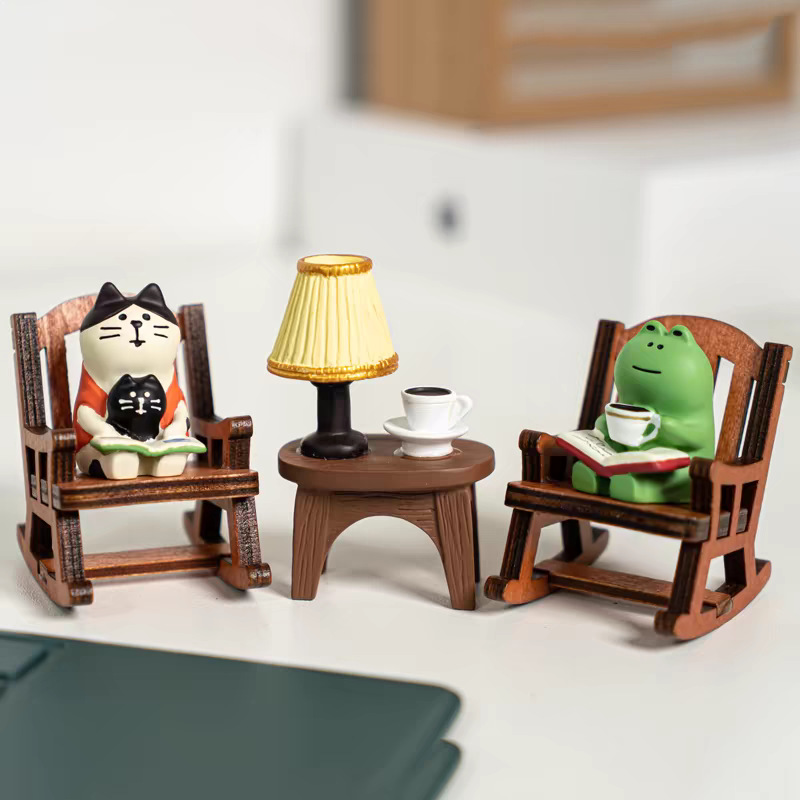 일본 고양이 장식품 ZAKKA 커피 개구리 크리 에이 티브 유행 블라인드 박스 장면 장식 DIY 수지 공예 장식품