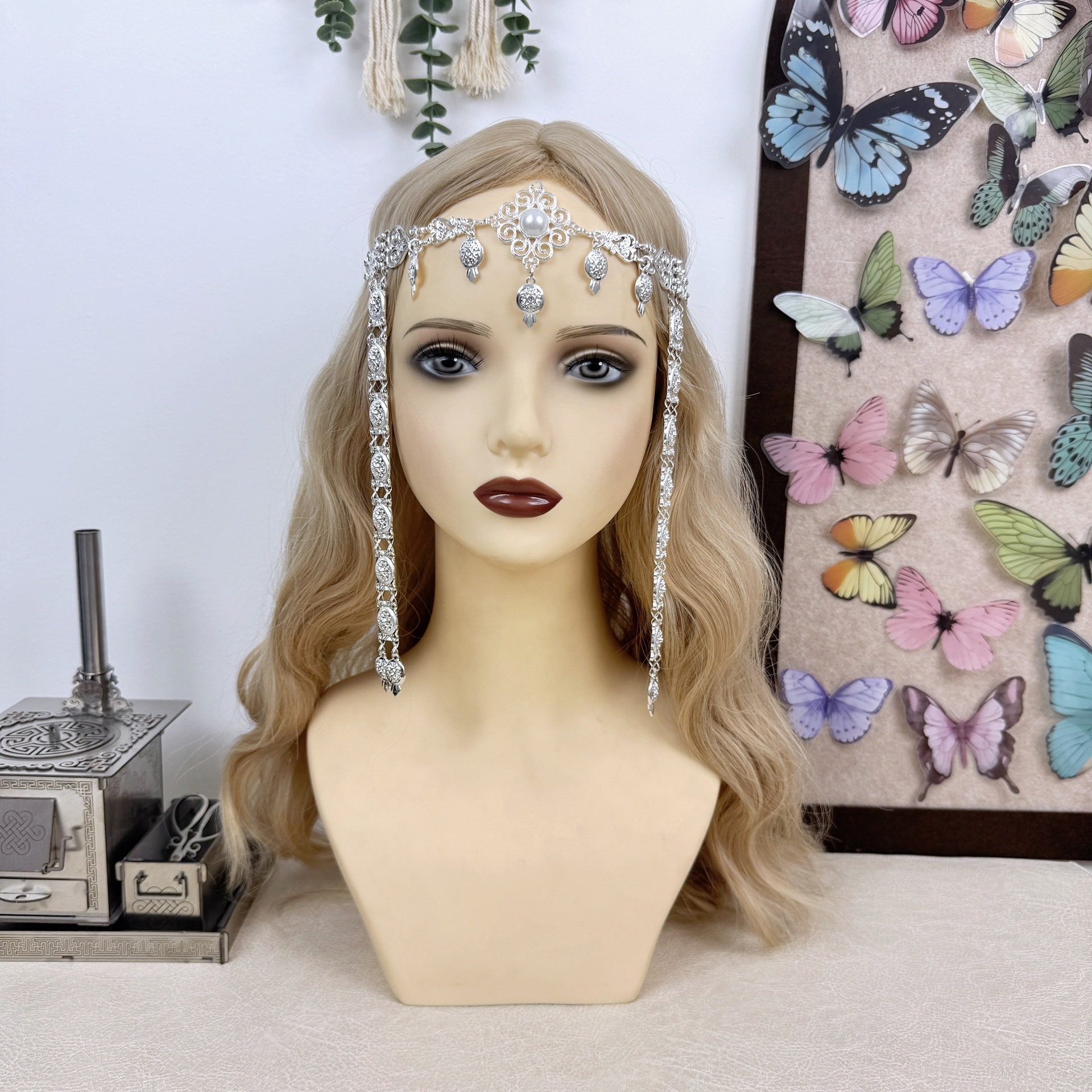 Russian Yakut Zinc Alloy Headwear Ethnic Style Bright Silver Hair Chain Buryat Forehead Accessories