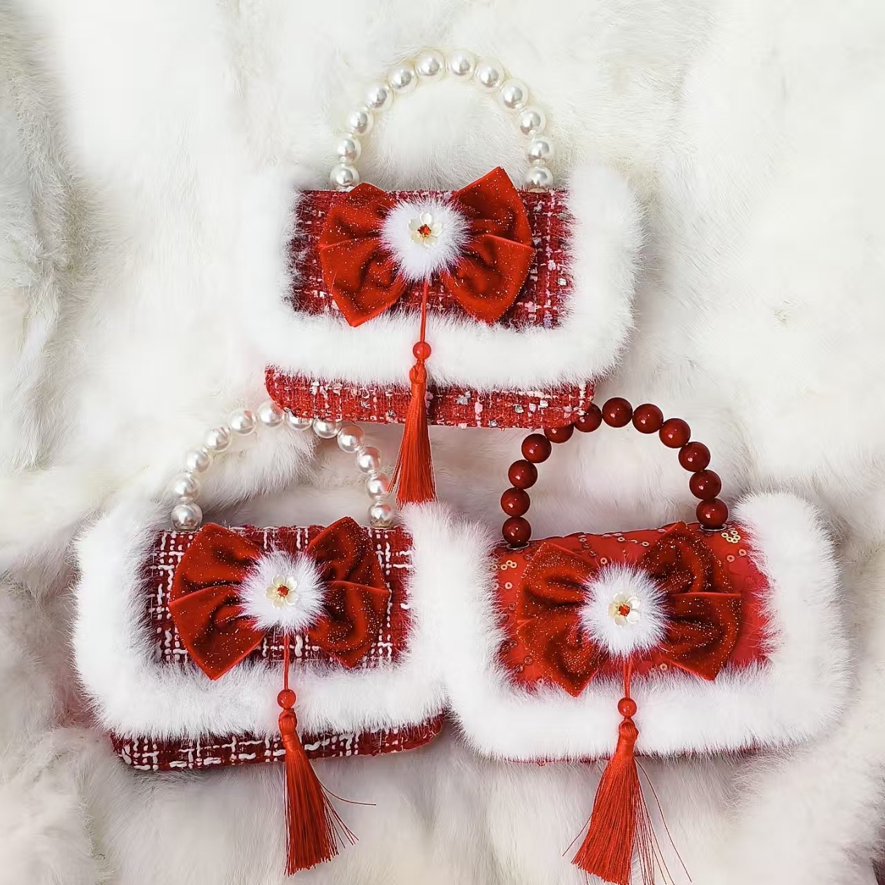 Gran arco rojo bolso de princesa bolso de perla bolso de Año Nuevo bolso de cambio accesorios cadena de hombro