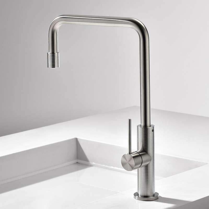 Minimalist Stainless Steel Kitchen Faucet for Island Countertops, Designer Model with Carved Patterns, Minimalist Style