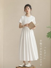 薄款儿童白色小黑裙夏季赫本风短袖日系连衣裙纯棉长裙子中大女童