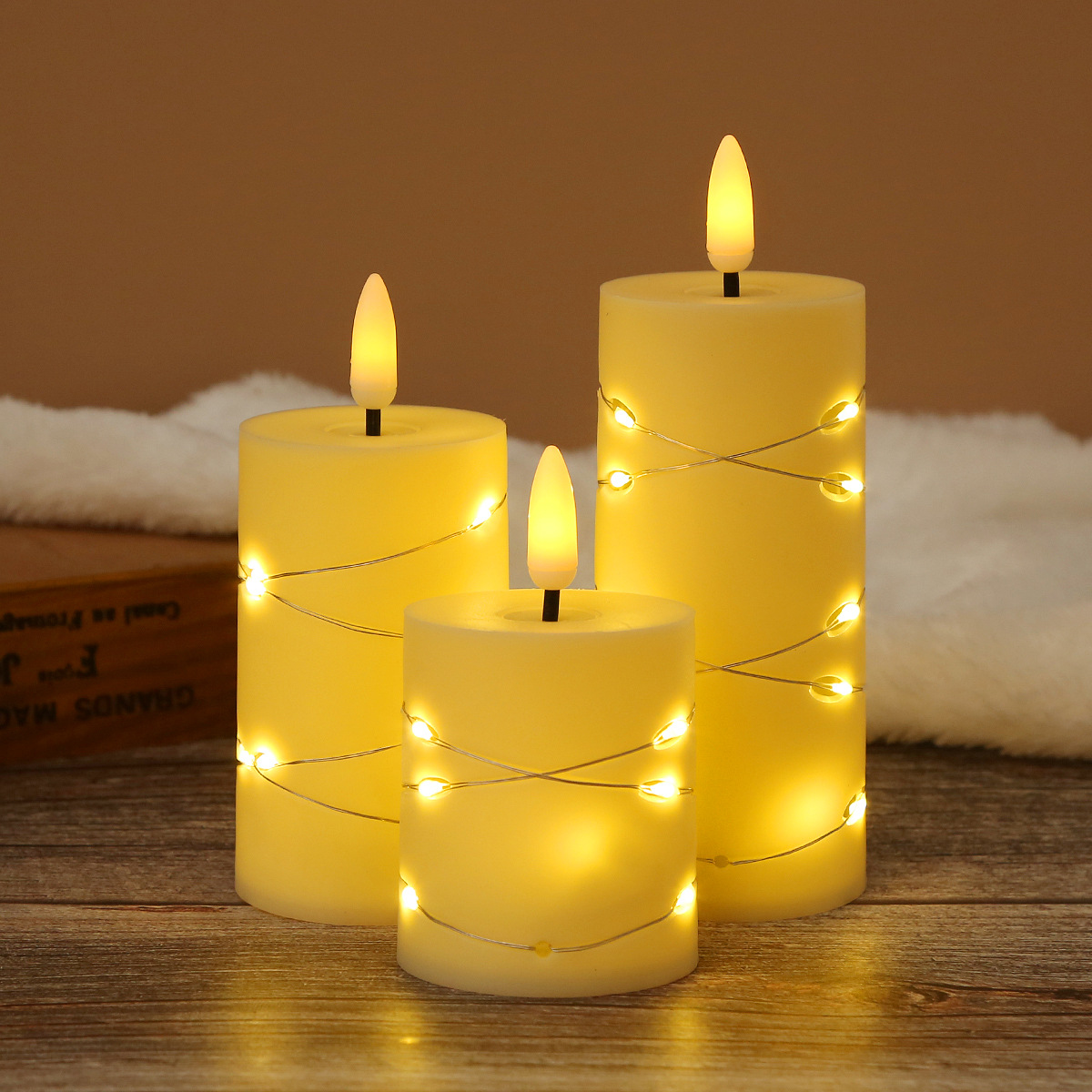 led铜线电子蜡烛灯跨境生日露营餐厅浪漫氛围布置圣诞装饰仿真火