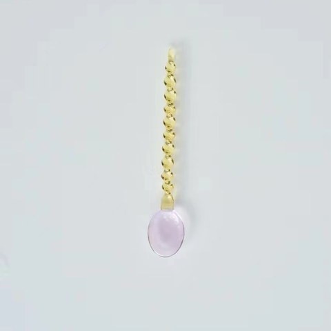 노란색 손잡이가 달린 핑크색 스푼 타원형 스푼 2.9cm*16cm