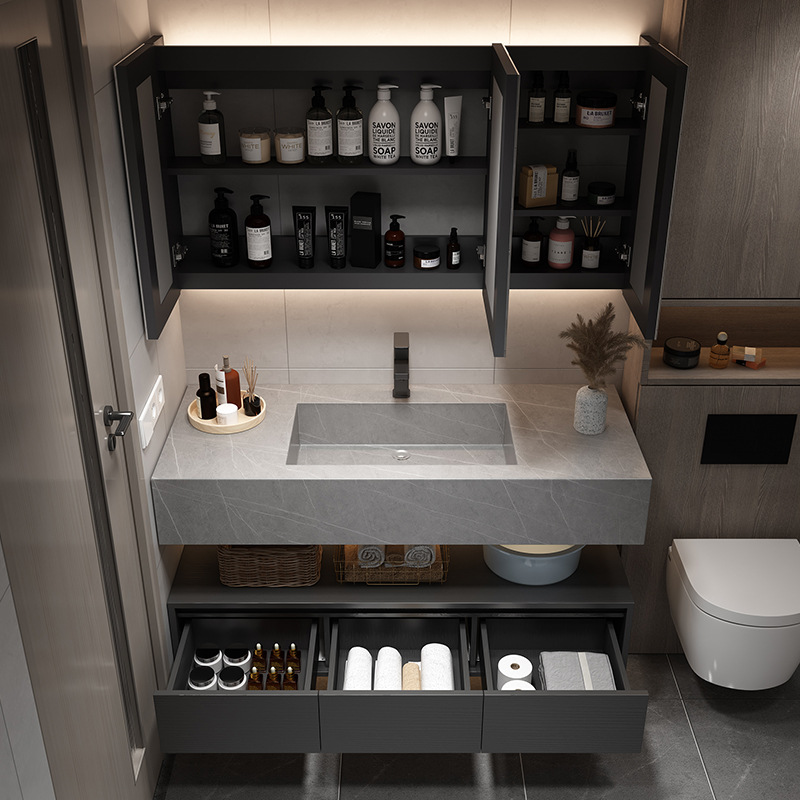 Rock placa integrada cuenca moderna minimalista baño gabinete combinación inteligente espejo gabinete lavabo baño lavabo combinación gabinete