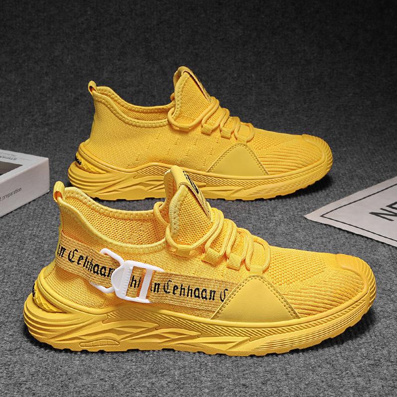 2025 primavera y verano, calidad de la marea nacional, malla de tejido volador, zapatos deportivos transpirables, zapatos de hombre casuales al aire libre con cordones de corte bajo de moda