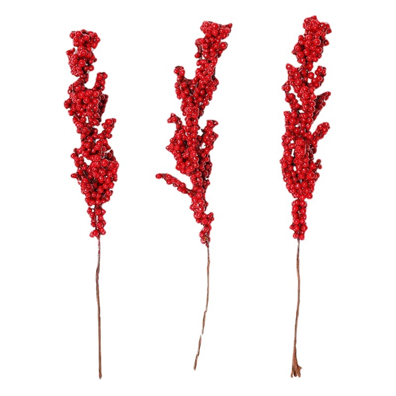 Venta al por mayor Navidad fruta roja ramas tres Navidad baya espuma fruta esquejes de árboles de Navidad simulación fruta grano flor arreglo Accesorios