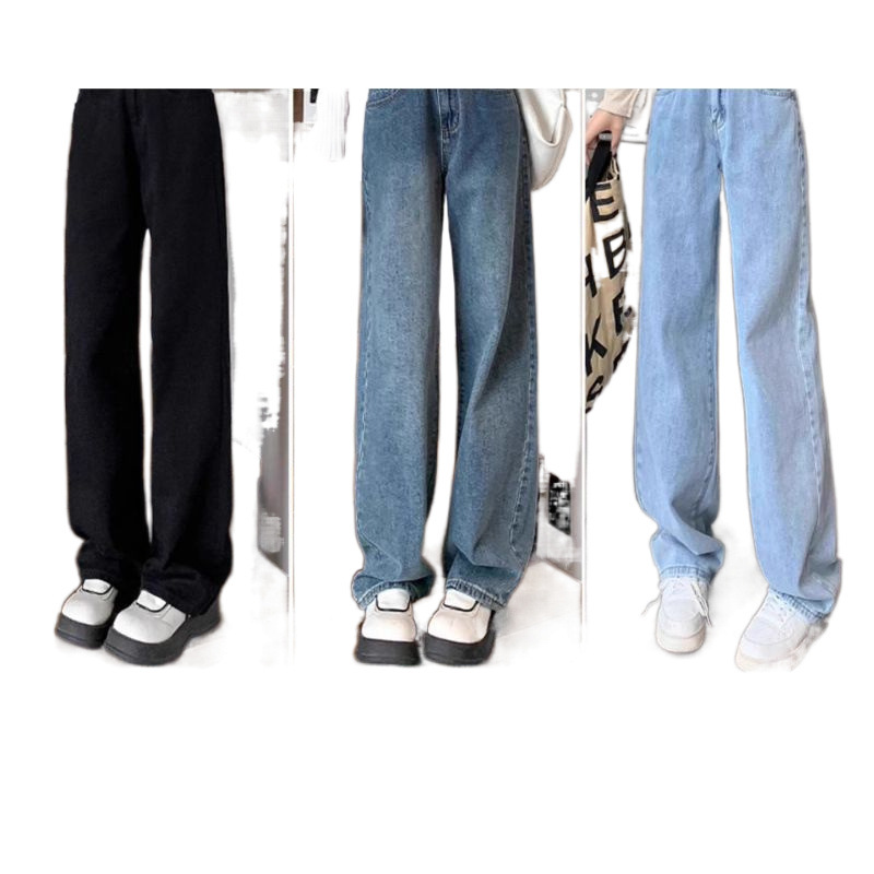(2개) 새로운 폭발성 겨울 빈티지 넓은 다리 청바지 여성용 기모 좁은 봄과 가을 스트레이트 바지