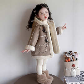女童加绒外套秋冬装2025新款儿童宝宝洋气皮毛一体韩版毛毛衣大衣